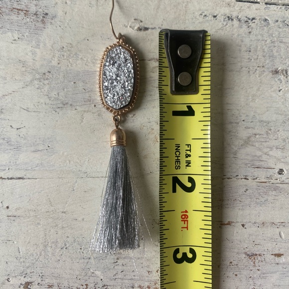 Silver Druzy Tassel Dangle Earrings - Picture 9 of 14